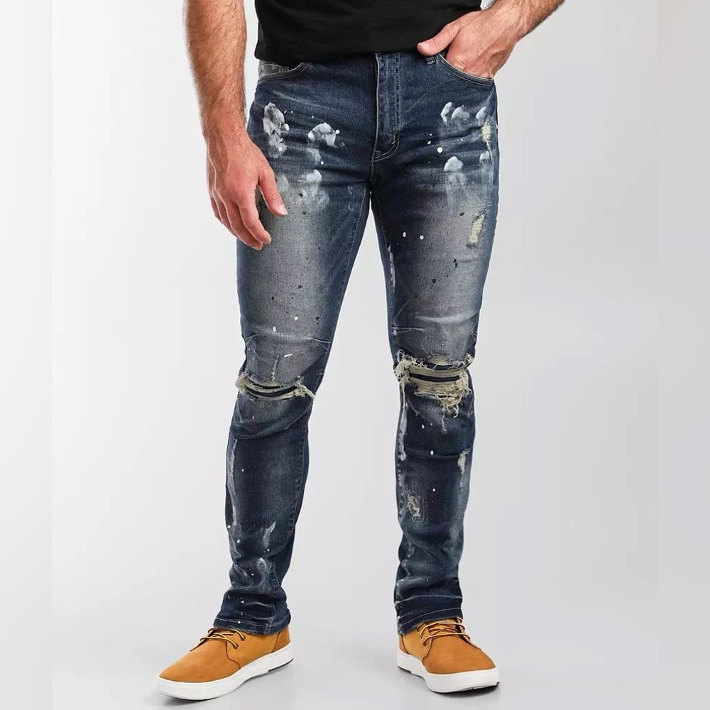 Smoke Rise Distressed Paint Splatter Streetwear Ripped Men’s Jeans 32/32